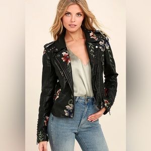 Blank NYC Faux Leather Floral Embroidered Studded Moto Jacket